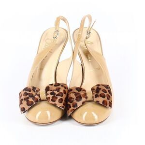 Leather 4” Heel. Cream with Leopard Bow Sling Back Pin Up, Rockstar Chic.